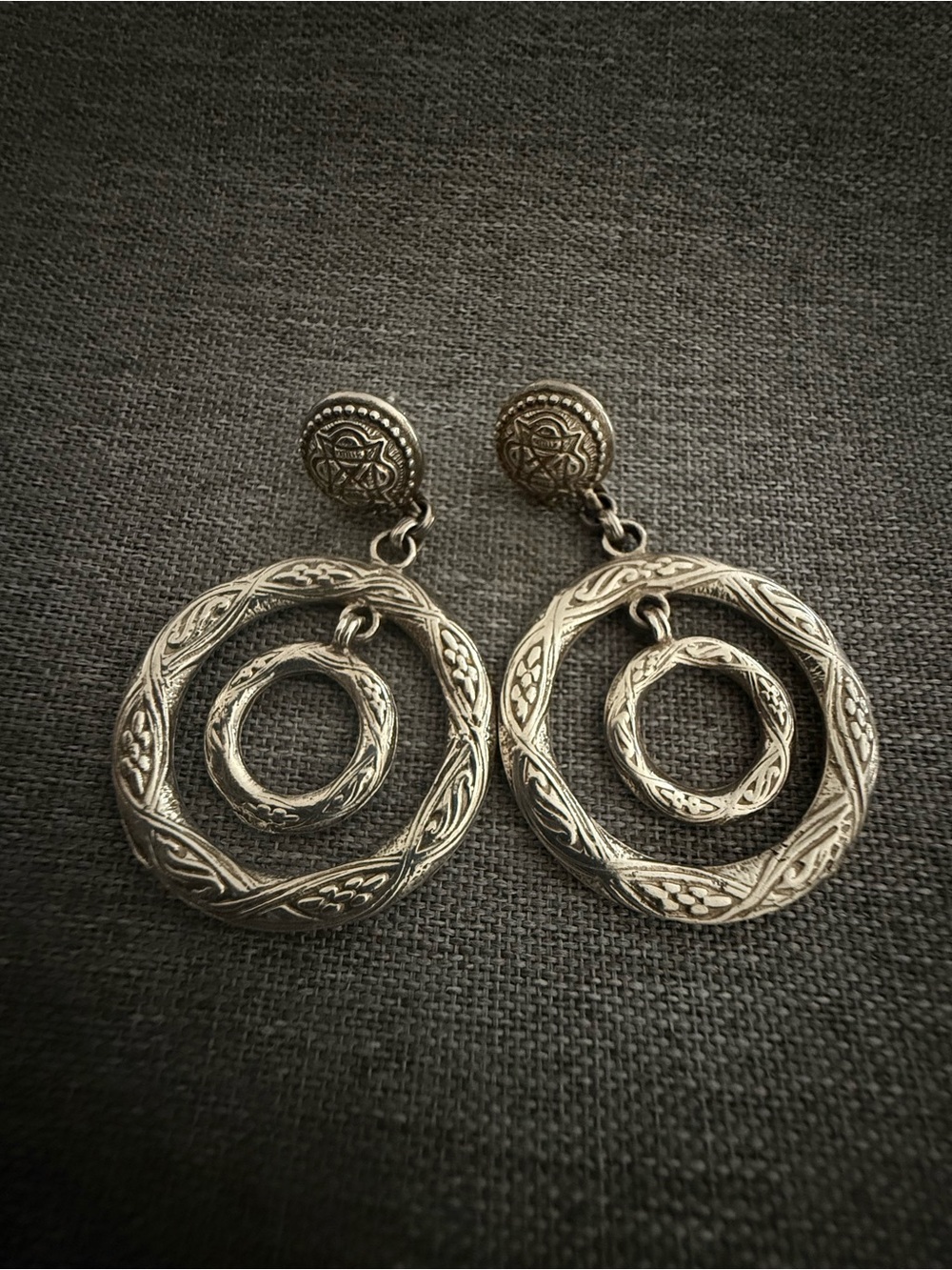 Vintage Stephen Dweck .925 Sterling Silver Double Circle Drop Earrings